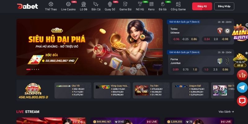 Giao diện trang chủ nhà cái Dabet hiện đại và chuyên nghiệp